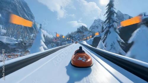 A video game with a snow covered mountain in the background