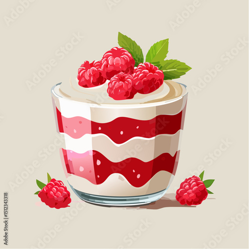 Layered Raspberry Cream Dessert in Glass Cup