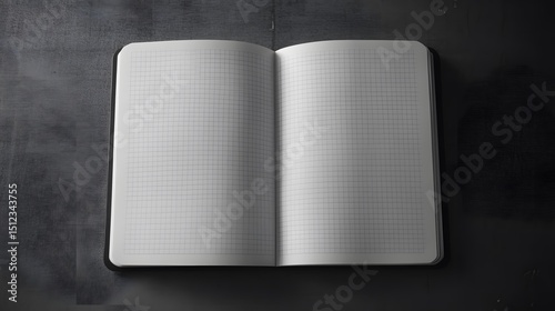 Open Grid Notebook Blank Pages Stationery Mockup