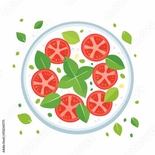 Overhead View of Fresh Tomato and Basil Salad