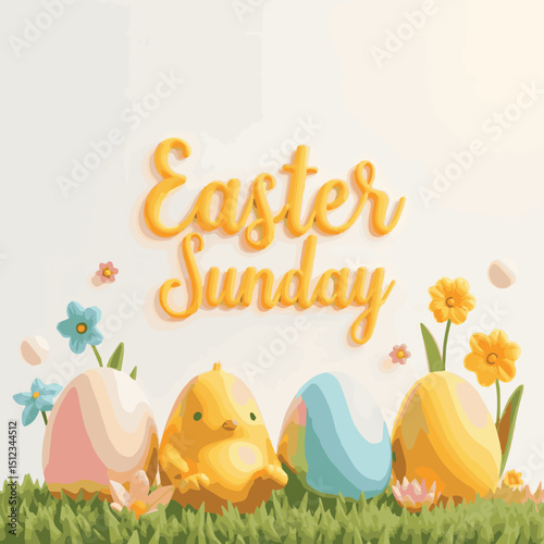 Easter Sunday Vector Design: Resurrection Celebration with Jesus, Cross, Faith & Hope, Springtime Renewal, Floral Decor, Easter Eggs, Bunny, Family Joy, Holy Day Blessings & Christian Tradition  