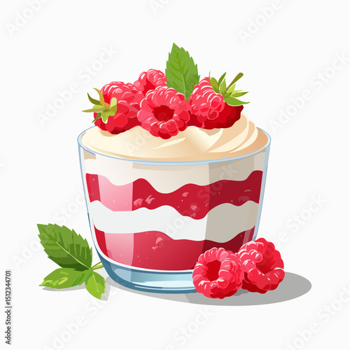 Raspberry Cream Layered Dessert in Glass Cup