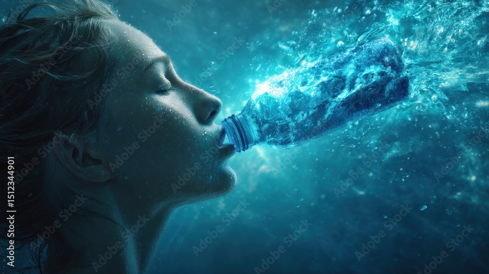 Fototapeta premium Aquatic Woman Drinking Water From a Bottle