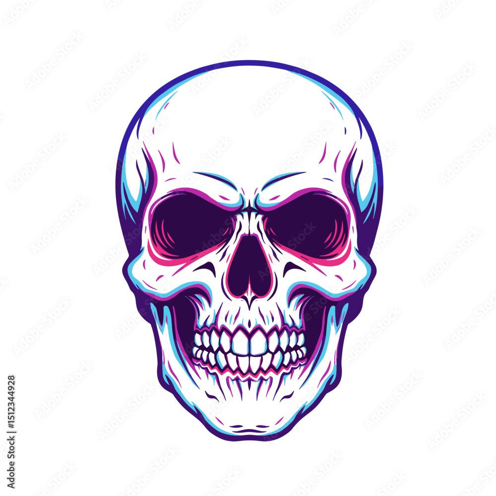 Fototapeta premium Neon Style Skull Illustration – Vibrant Vector Artwork