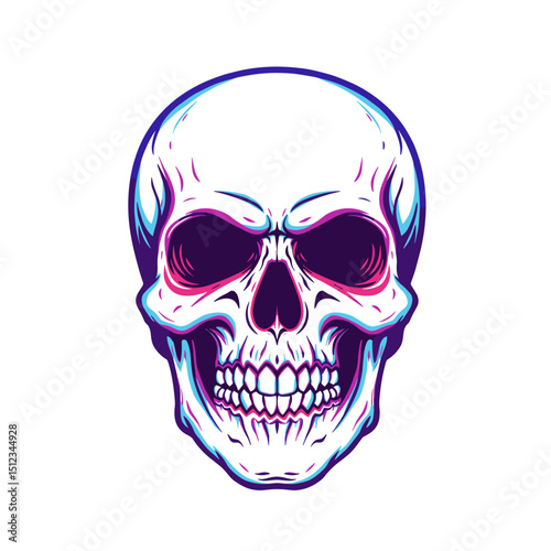 Neon Style Skull Illustration – Vibrant Vector Artwork