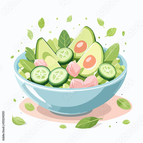 Refreshing Avocado and Cucumber Salad in Light Blue Bowl