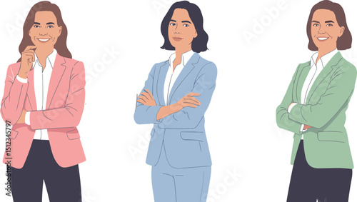 Business team of confident professionals smiling in office flat vector illustration