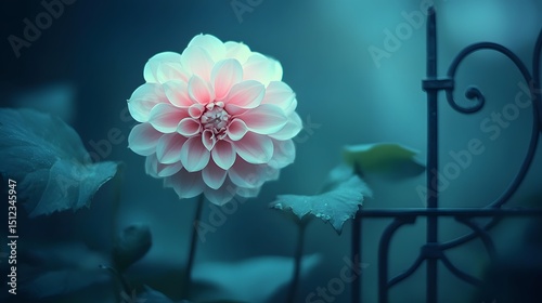 Stunning Pink Dahlia Flower Bloom Near Fence in Teal