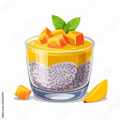 Refreshing Mango Chia Seed Pudding Dessert in Glass