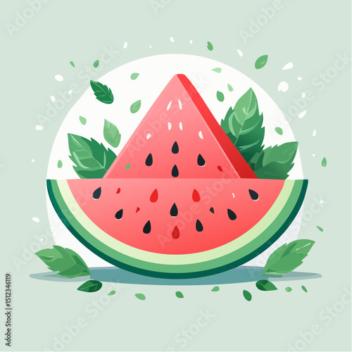 Refreshing Watermelon Slice with Mint Leaves Illustration