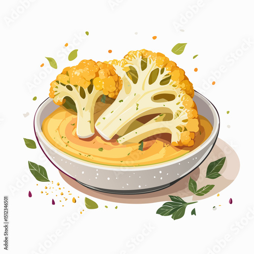 Roasted Cauliflower and Creamy Soup Bowl