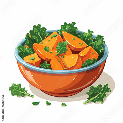 Roasted Sweet Potato and Kale in Orange Bowl