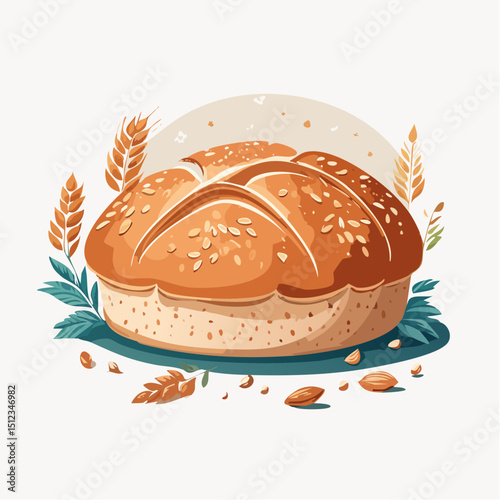 Round Sesame Seed Bread Illustration