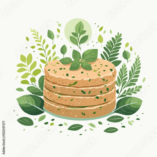 Stack of Herb Biscuits with Green Leaves Illustration