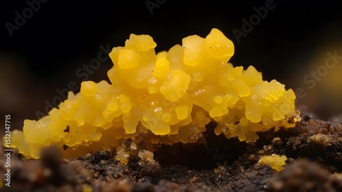 Vibrant Yellow Myxomycete Fungus Macro Photography