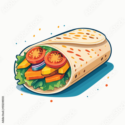 Vegetarian Burrito with Colorful Vegetables and Tortilla Wrap