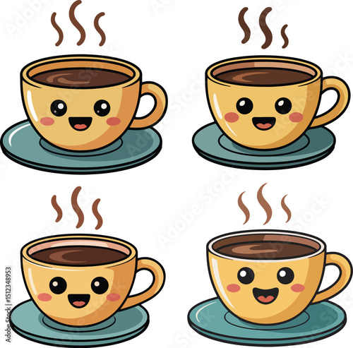 Funny coffee cup clipart bundle vector illustration