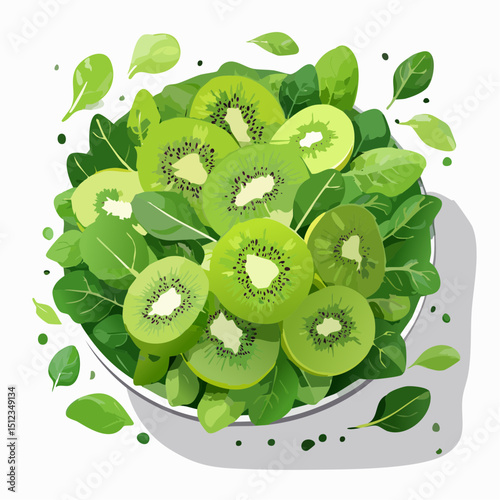Vibrant Green Kiwi and Spinach Salad in a Bowl
