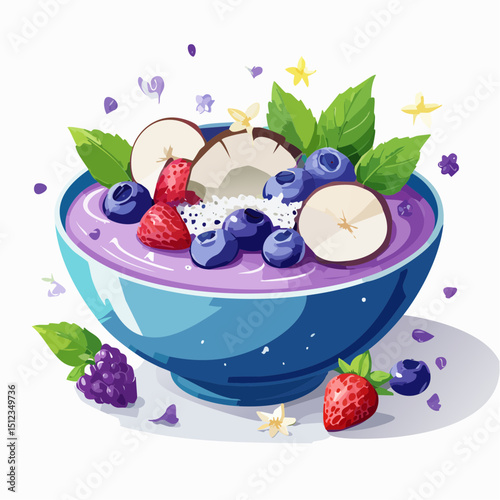 Vibrant Purple Acai Bowl with Blueberries and Raspberries