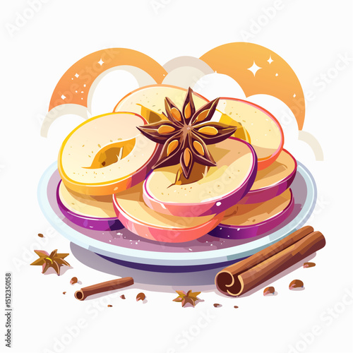Warm Spiced Apple Slices on Plate with Cinnamon and Star Anise