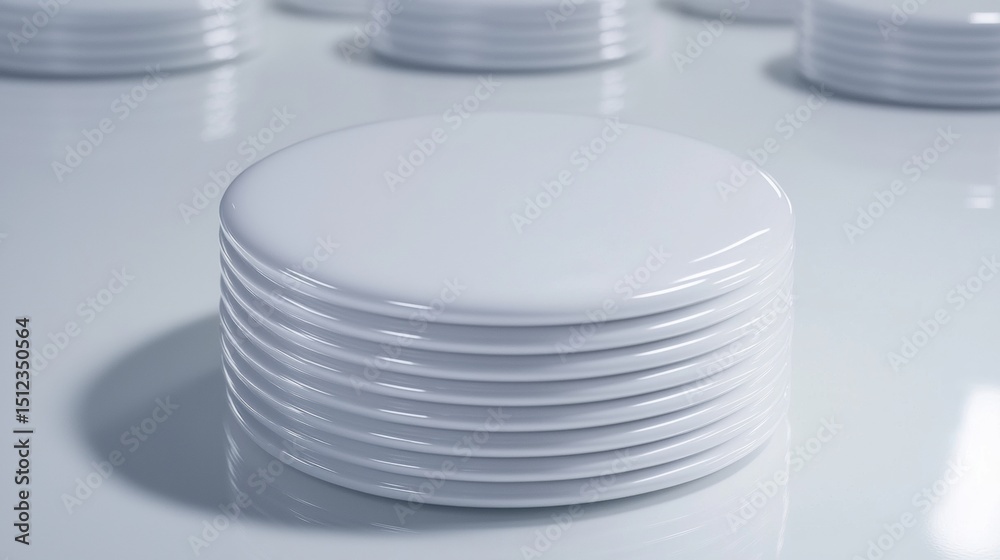 Obraz premium A stack of white plates on a white surface.