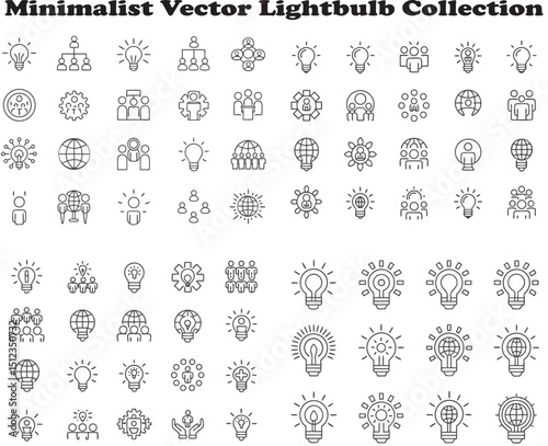 Minimalist digital illustration of a glowing lightbulb in flat graphic style, symbolizing idea, innovation, creativity, and enlightenment with bold lines and monochromatic color scheme