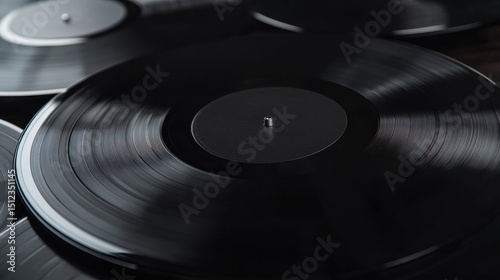A close-up view of a vinyl record, with the stylus inserted into the center.