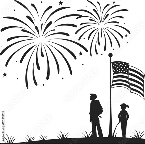 Family watching fireworks fourth of july