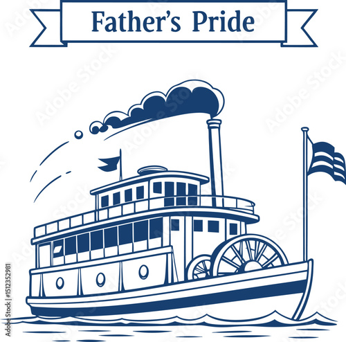 Fathers pride vintage steamboat riverboat illustration