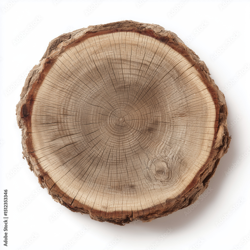 Fototapeta premium Closeup of a Tree Trunk Slice: Natural Wood Texture , PNG isolated cut out image