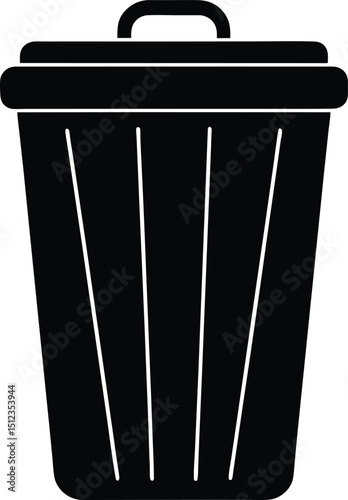 Trash Bin Filled Silhouette Vector Icon for Waste Management
