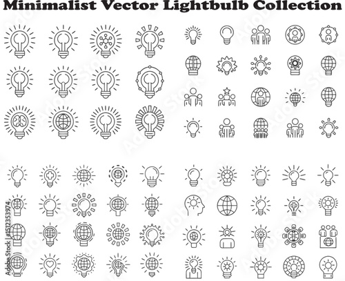 Minimalist digital illustration of a glowing lightbulb in flat graphic style, symbolizing idea, innovation, creativity, and enlightenment with bold lines and monochromatic color scheme