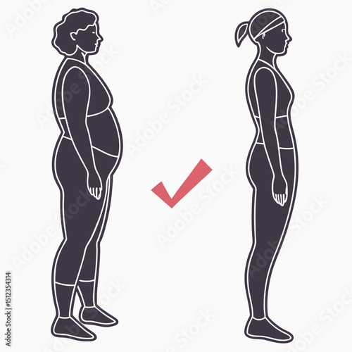 Body Fat Comparison Silhouettes Vector
