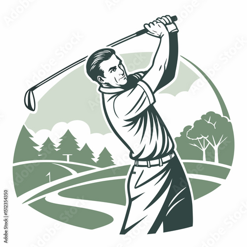 Male Golfer Swinging Club Vector Illustration
