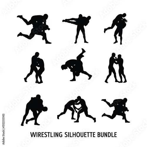 Wrestling Silhouette Bundle | Wrestler Clipart | MMA Fighter Poses Combat Sports Vector Design .

