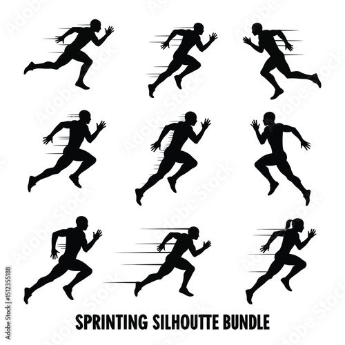 Sprinting Silhouette Bundle Runner Clipart Track Sports Vector Design with white background .