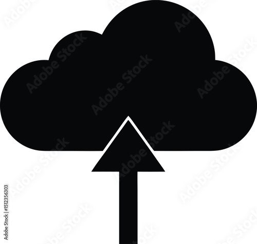 Cloud Upload Icon Filled Silhouette Vector Illustration for Data Transfer
