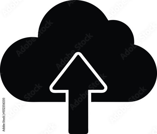 Filled Silhouette Cloud Upload Vector Illustration for Online Storage Backup