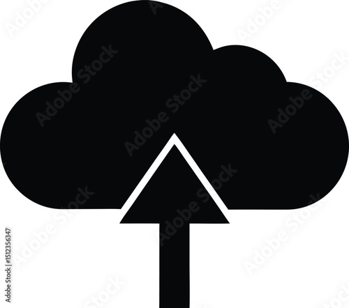Vector Illustration of Cloud Upload Filled Silhouette for Internet Publishing