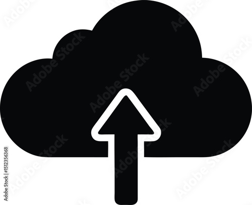 Cloud Upload Filled Silhouette Vector Icon for Digital Content Sharing
