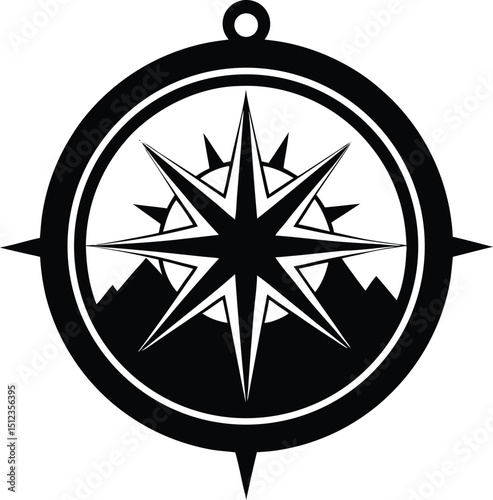 Filled Silhouette Compass Vector Illustration for Travel Guidance