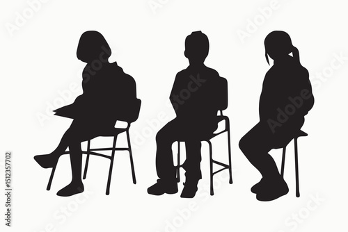 Black Simple School Icon Showing Classmates Man and Girl Silhouette on White Background
