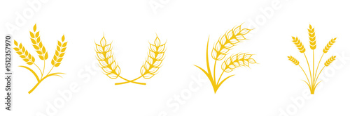 Wheat wreaths and grain spikes set icons. Gold wheat silhouette collection. Wheat or rice icon symbol. Vector illustration.