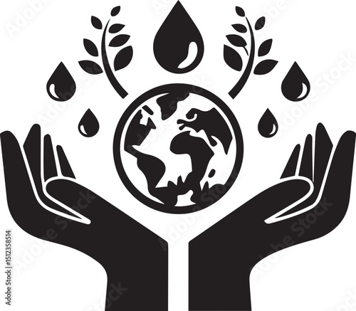 Earth Day Concept with Hands Planet Leaves Water and Animals