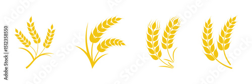 Ears of wheat symbols. Wheat silhouettes. Wheat ears icons and logo set