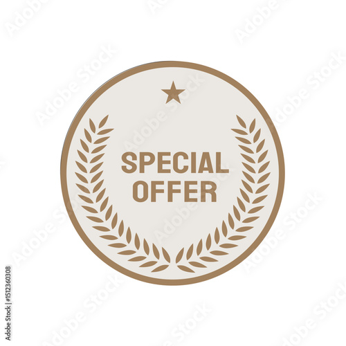 special offer — cream and gold round badge, label, sticker, vintage style — vector illustration