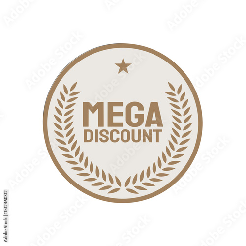 mega discount — green and gold round badge, label, sticker, vintage style — vector illustration
