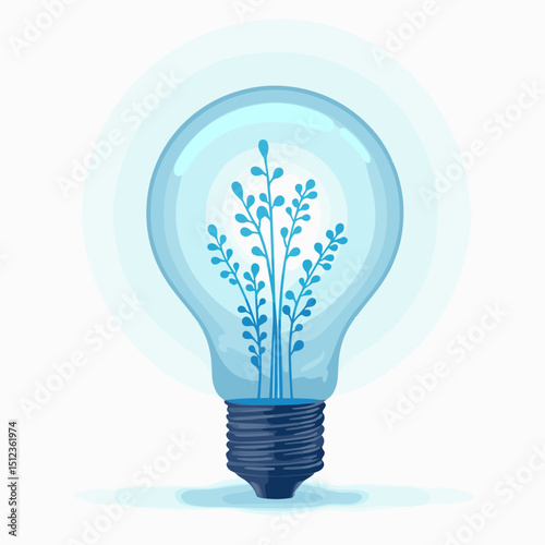 Light bulb with blue leaves inside representing eco-friendly concept  