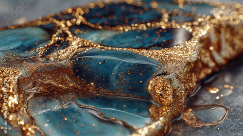 Expansive gold teal glitter flow abstract metallic landscape luxury artsy