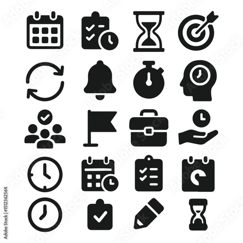 Time management and planning concept. Solid icon set for Time management